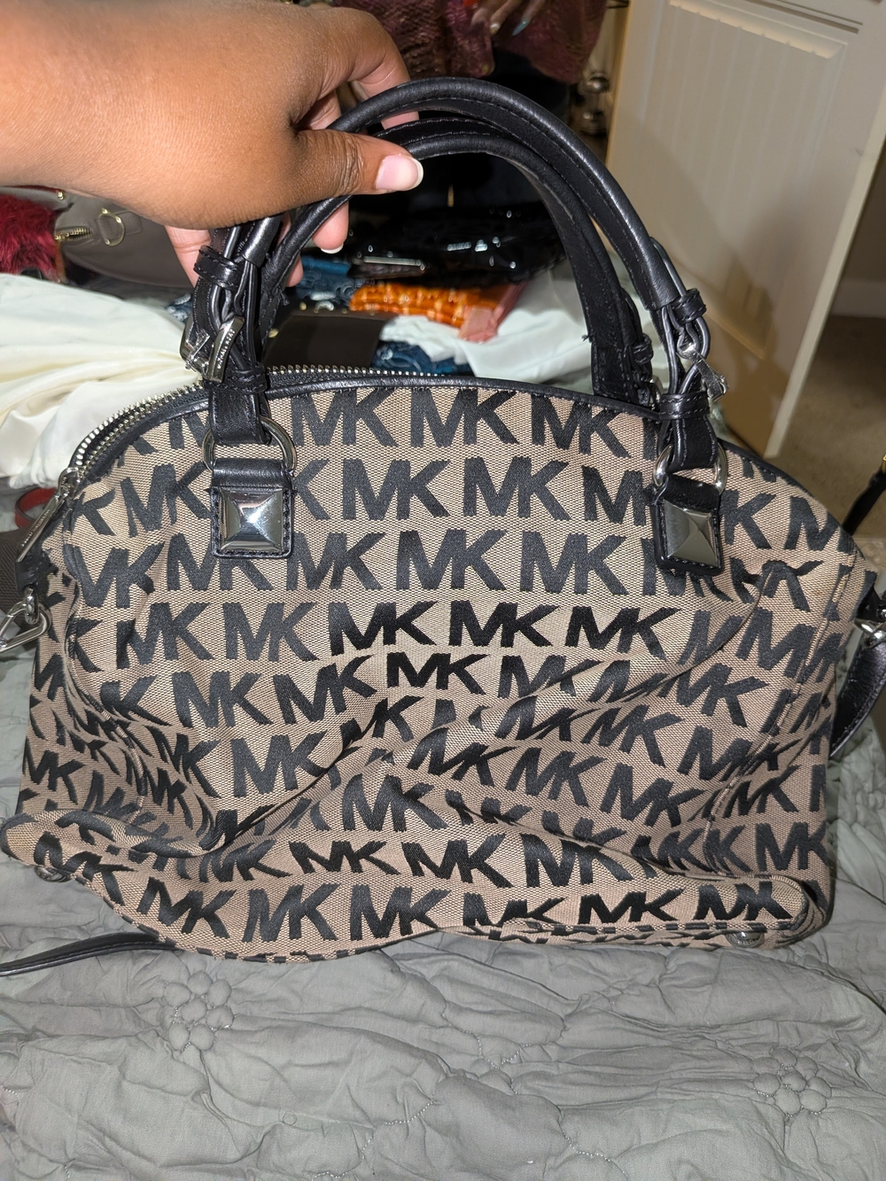 Michael Kors Tan and Black MK Logo Bag